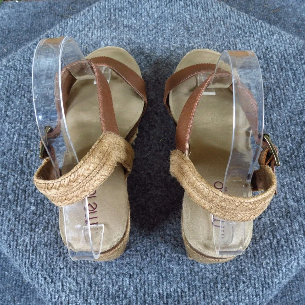 Me Too Knock Women Wedge Sandal Size 8M‎ Casual Summer Espadrille Brown Leather